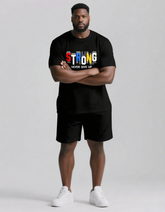 Strong Hearts Never Give Up Men's Big and Tall Colorful Lettering Short Sleeve T-shirt 2-Piece Set